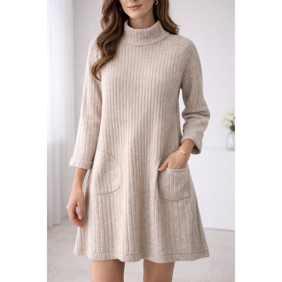 The Territory Ahead Dresses & Skirts - The Territory Ahead Lambswool Ribbed Sweater Dress Tunic Medium Quiet Luxury